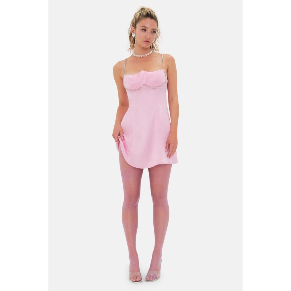 NWT For Love and Lemons Elora Pink Rhinestone Mini Dress (MSRP: $239) Medium